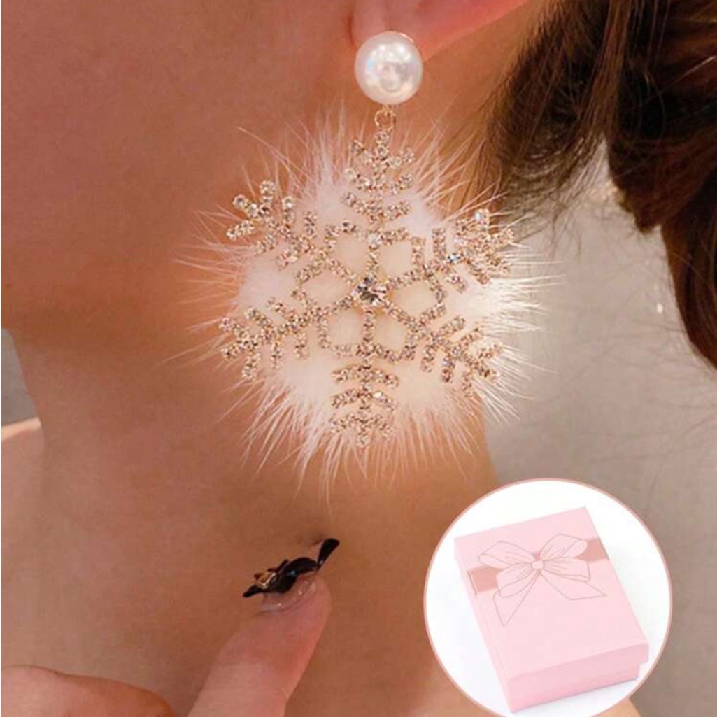 Christmas Light Up Furry Metal Snowflake Earrings Nwt One-Size